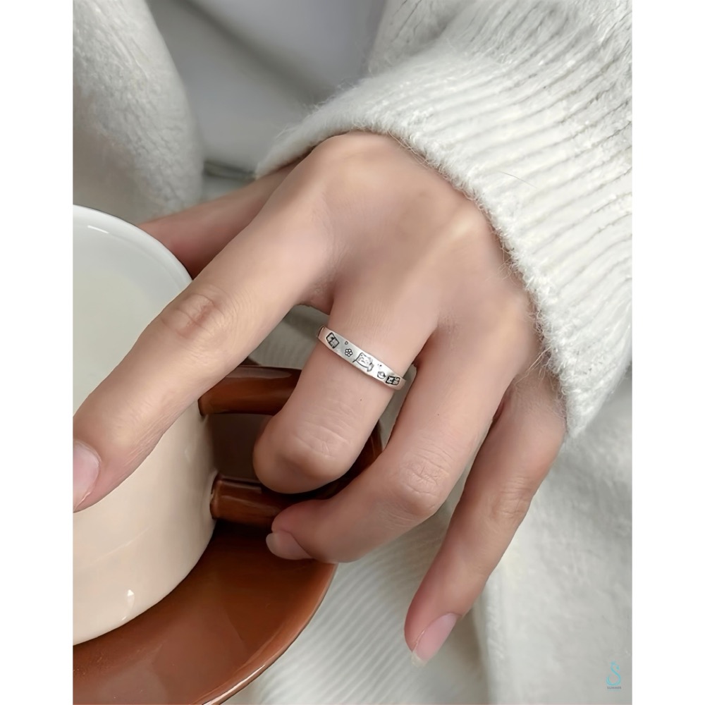 SUMMER 銀飾💫［925純銀］開運招財戒 <面刻印 招財/ 納福> 純銀戒指 招財貓 純銀飾品-細節圖7