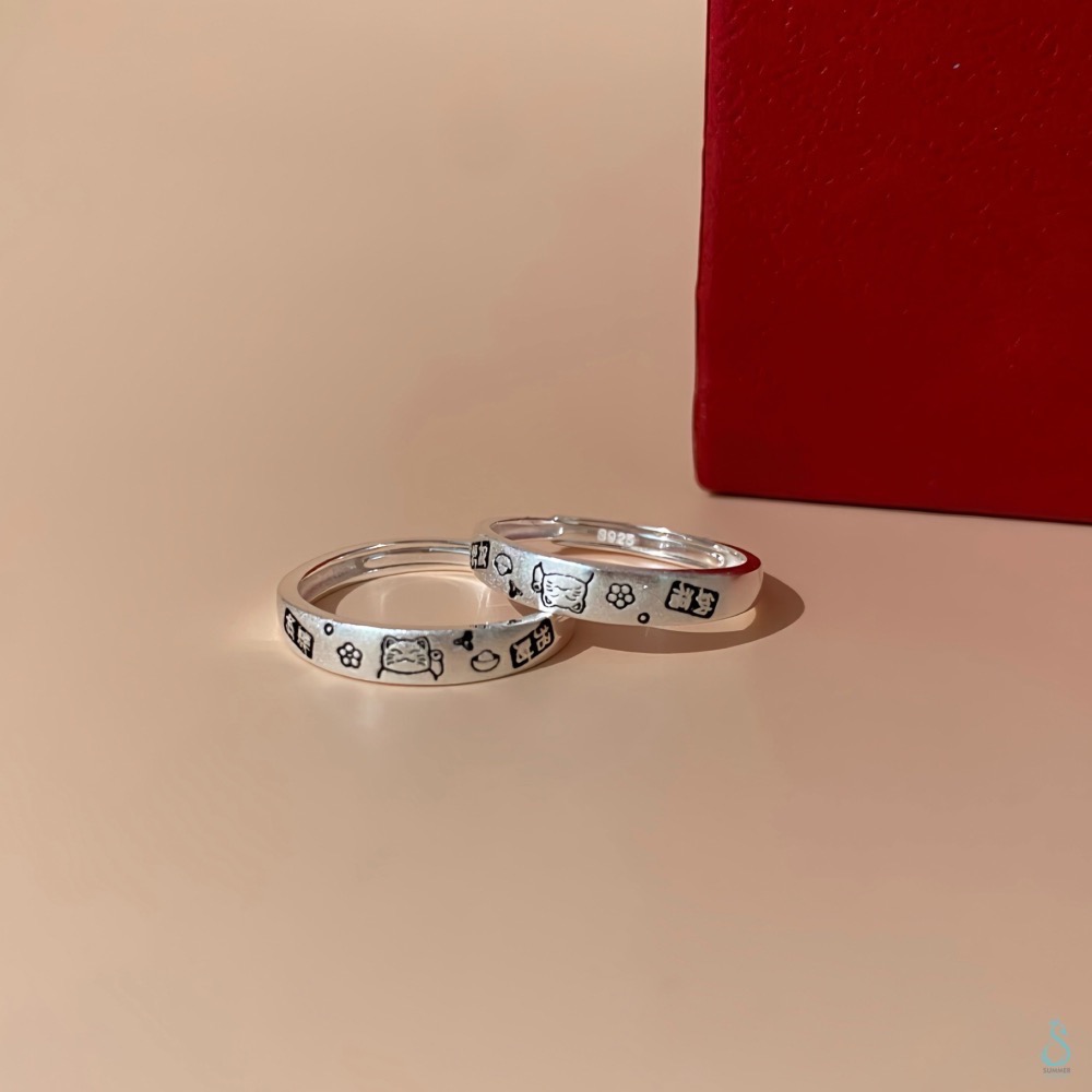 SUMMER 銀飾💫［925純銀］開運招財戒 <面刻印 招財/ 納福> 純銀戒指 招財貓 純銀飾品-細節圖2