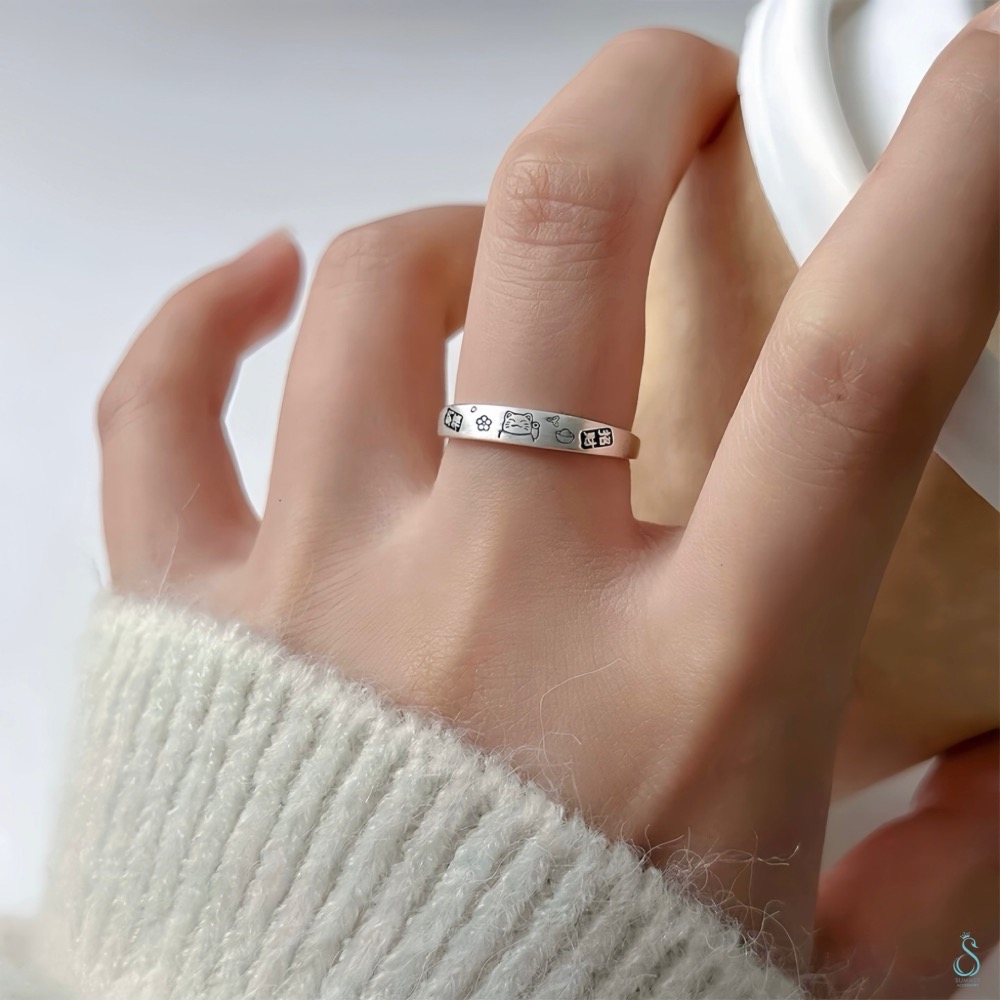 SUMMER 銀飾💫［925純銀］開運招財戒 <面刻印 招財/ 納福> 純銀戒指 招財貓 純銀飾品-細節圖4