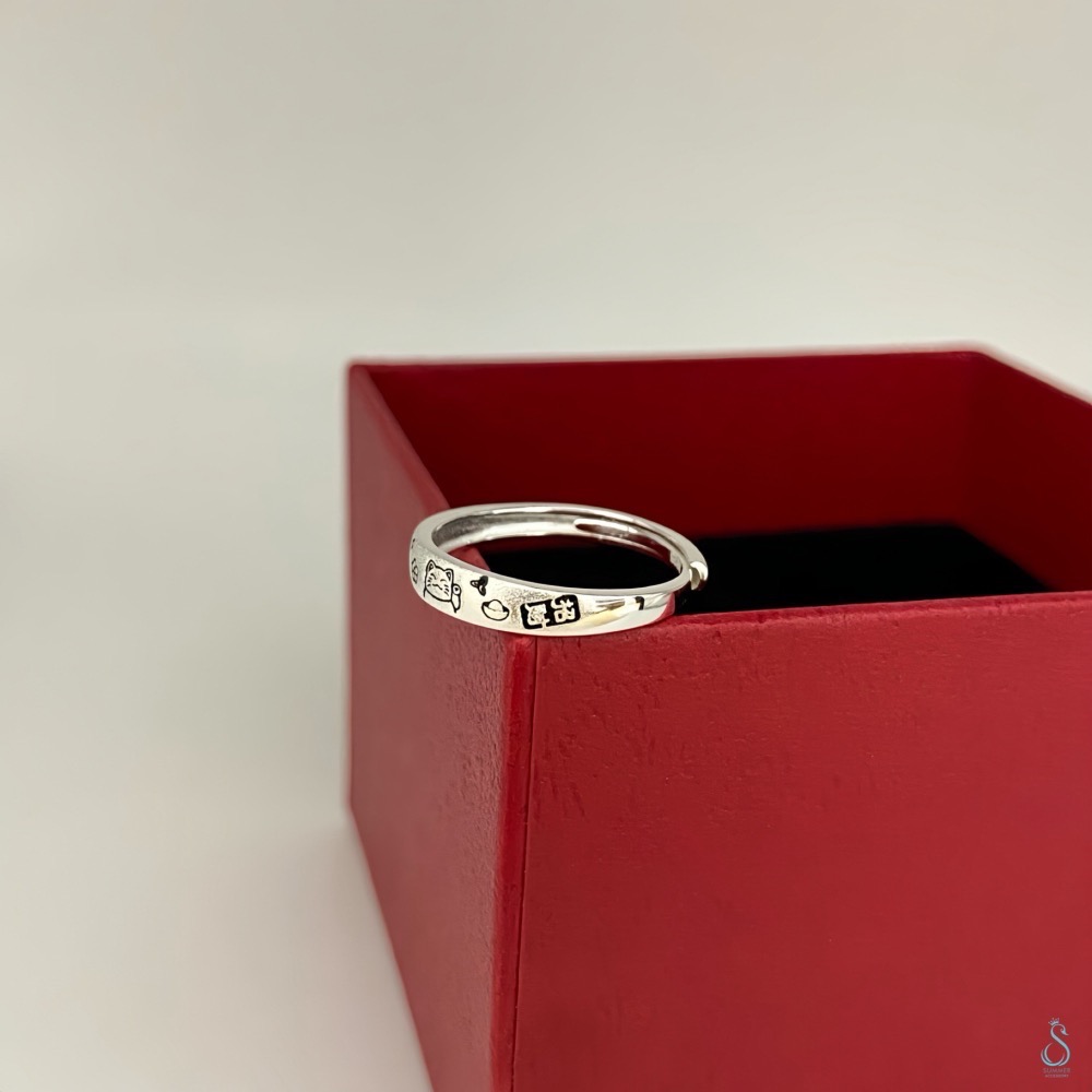 SUMMER 銀飾💫［925純銀］開運招財戒 <面刻印 招財/ 納福> 純銀戒指 招財貓 純銀飾品-細節圖6