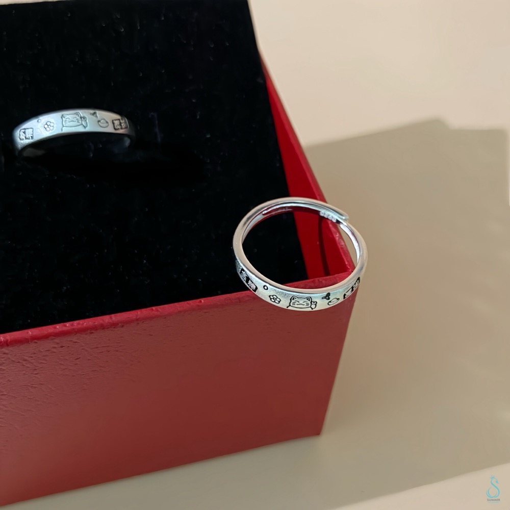 SUMMER 銀飾💫［925純銀］開運招財戒 <面刻印 招財/ 納福> 純銀戒指 招財貓 純銀飾品-細節圖8