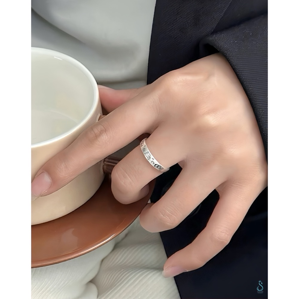 SUMMER 銀飾💫［925純銀］開運招財戒 <面刻印 招財/ 納福> 純銀戒指 招財貓 純銀飾品-細節圖9