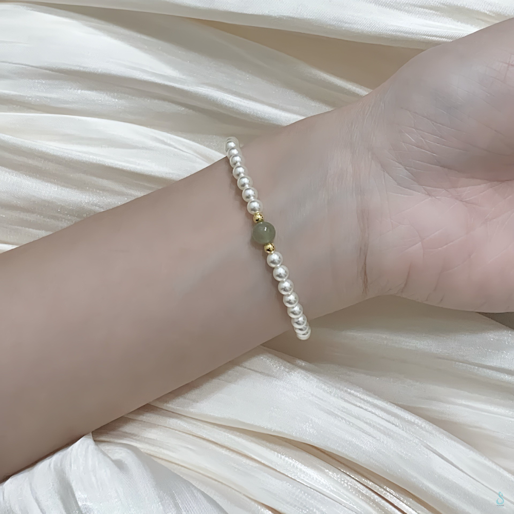 SUMMER 銀飾💫［925純銀］天然和田玉 高光圓潤施華洛珍珠手鏈  顯白 氣質款 珍珠手鏈-細節圖6