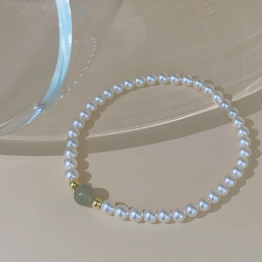 SUMMER 銀飾💫［925純銀］天然和田玉 高光圓潤施華洛珍珠手鏈  顯白 氣質款 珍珠手鏈-細節圖2