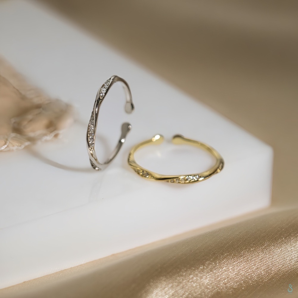 SUMMER 銀飾💫［925純銀］<心動軌跡>微鑲鑽戒 純銀戒指 純銀飾品-細節圖2