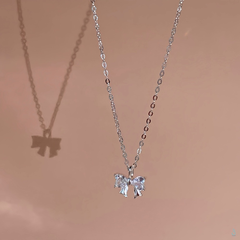 SUMMER韓 銀飾💫［999足銀］<晶鑽蝴蝶結>純銀項鍊 蝴蝶結項鏈 韓國 純銀飾品-細節圖7