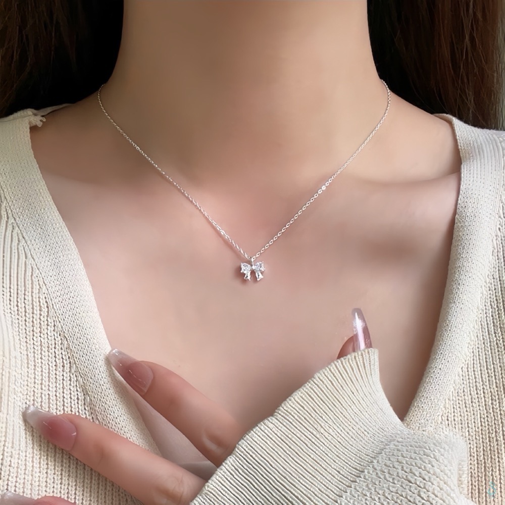 SUMMER韓 銀飾💫［999足銀］<晶鑽蝴蝶結>純銀項鍊 蝴蝶結項鏈 韓國 純銀飾品-細節圖8