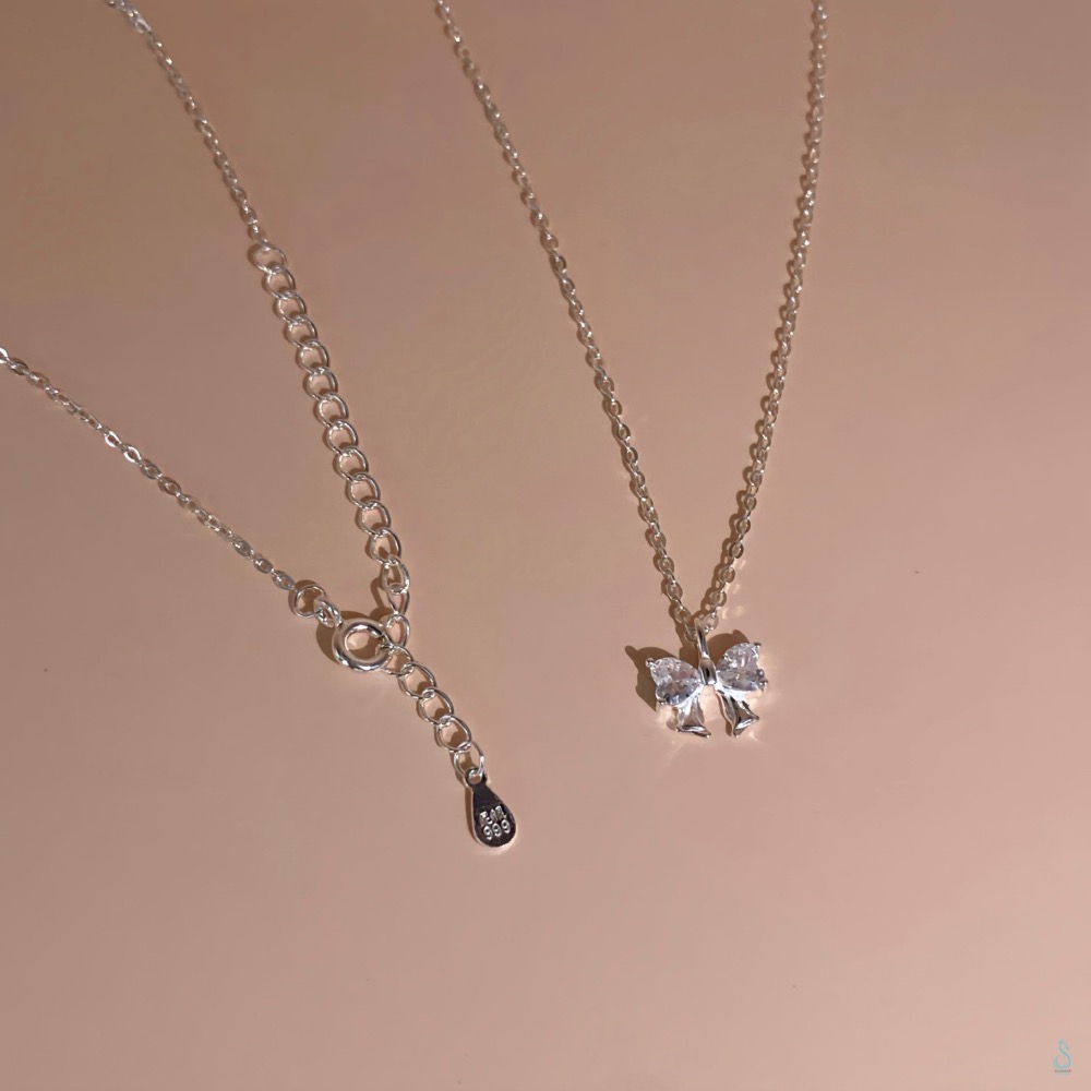SUMMER韓 銀飾💫［999足銀］<晶鑽蝴蝶結>純銀項鍊 蝴蝶結項鏈 韓國 純銀飾品-細節圖6