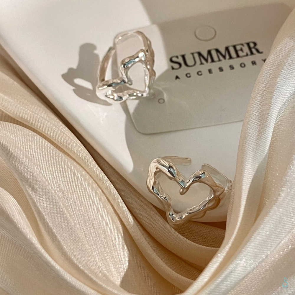 SUMMER韓 銀飾💫［925純銀］手作感<熔岩愛心戒>純銀戒指 心型戒 純銀飾品-細節圖3