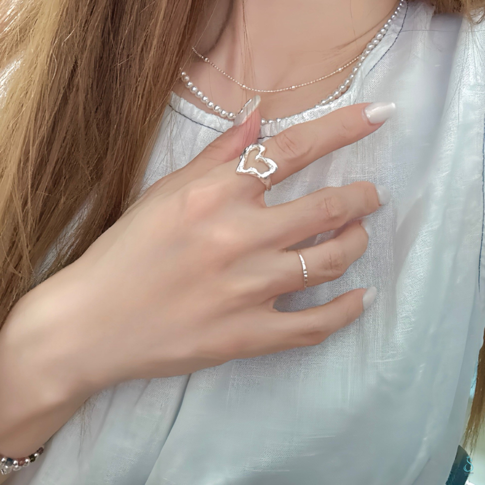 SUMMER韓 銀飾💫［925純銀］手作感<熔岩愛心戒>純銀戒指 心型戒 純銀飾品-細節圖7