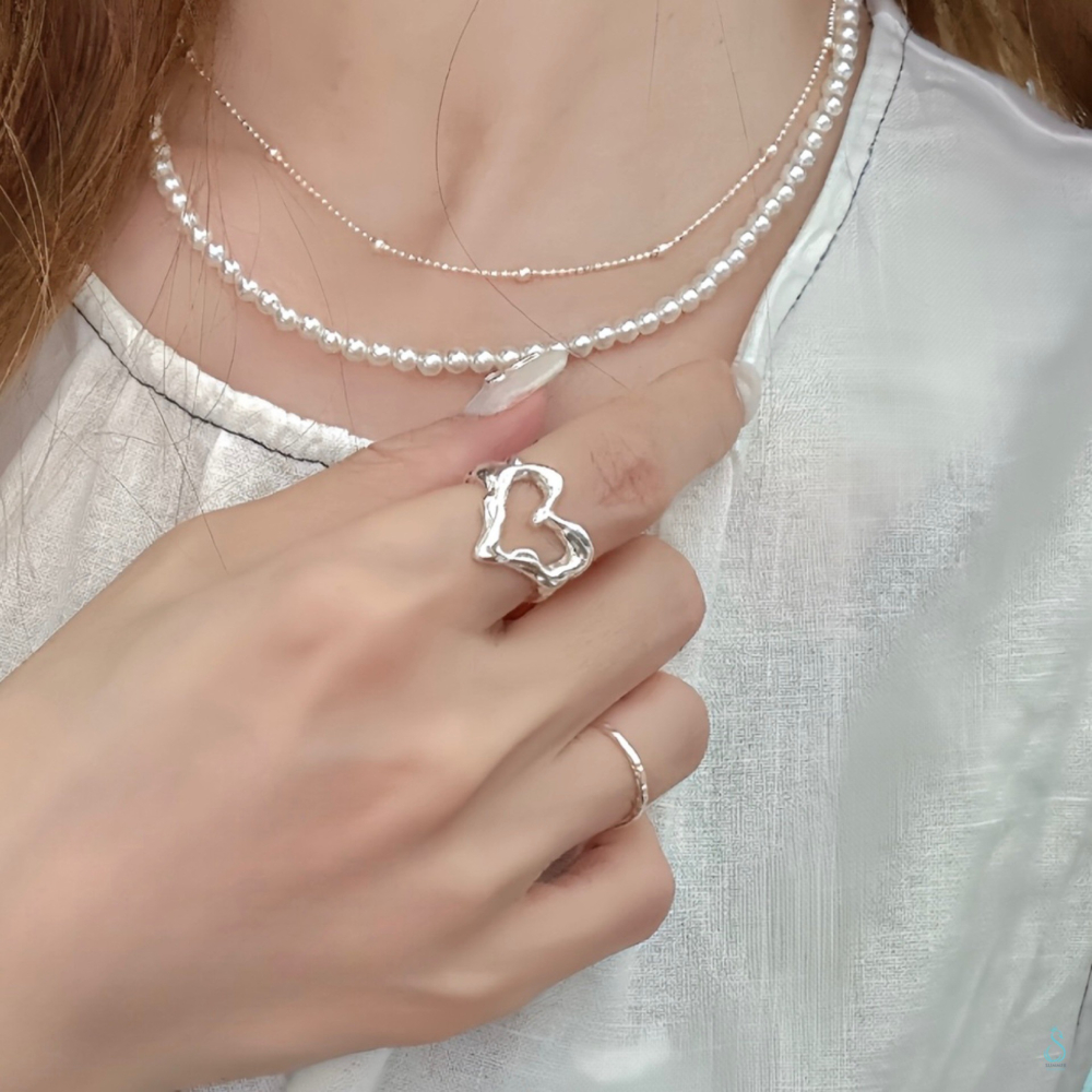 SUMMER韓 銀飾💫［925純銀］手作感<熔岩愛心戒>純銀戒指 心型戒 純銀飾品-細節圖8