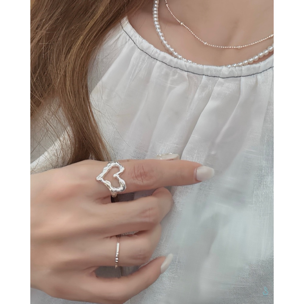 SUMMER韓 銀飾💫［925純銀］手作感<熔岩愛心戒>純銀戒指 心型戒 純銀飾品-細節圖9