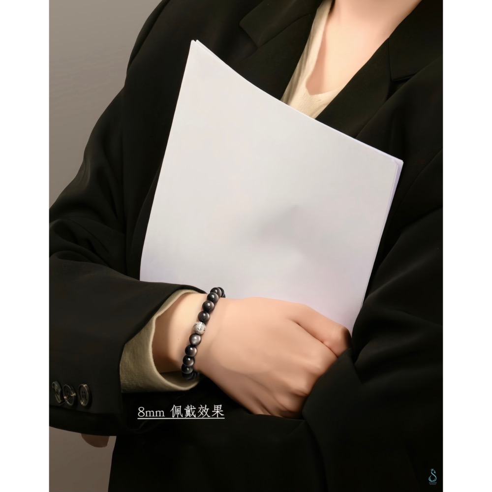 SUMMER 銀飾💫［S999足銀］避邪保平安 可客訂手圍 六字箴言天然黑曜石/銀曜石手鍊 情侶手鍊 純銀手鍊-細節圖4