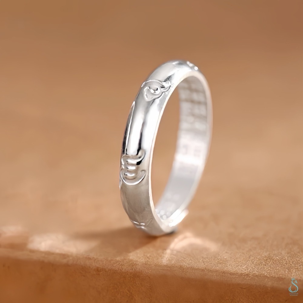 SUMMER 銀飾💫［S999足銀］六字箴言百福戒 男女可戴 吉祥 祈福 護身 保平安 純銀戒指 情侶對戒 純銀飾品-規格圖9