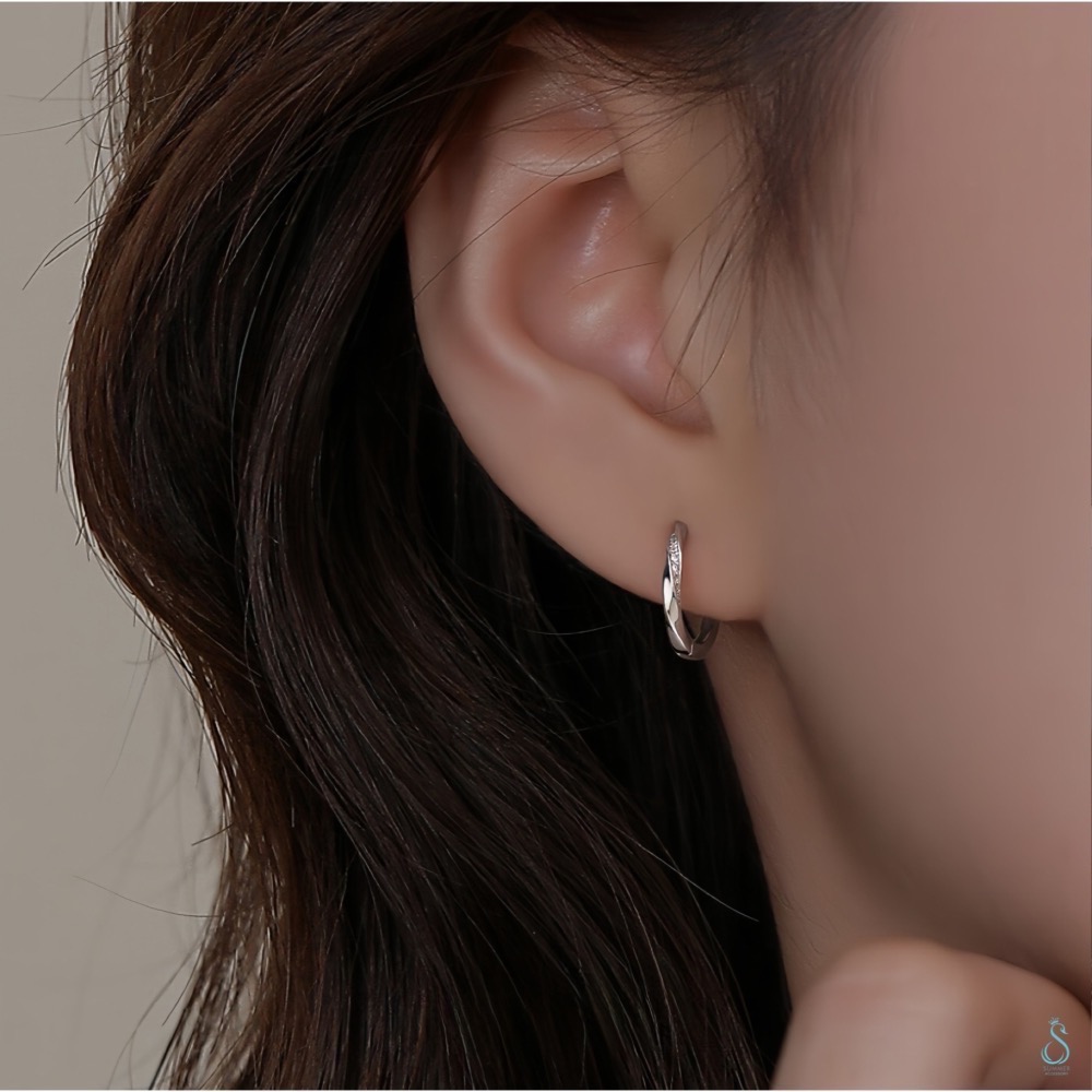 SUMMER 銀飾💫［925純銀］<流光之環> 純銀耳環 易扣式 耳扣耳環 純銀飾品-細節圖2
