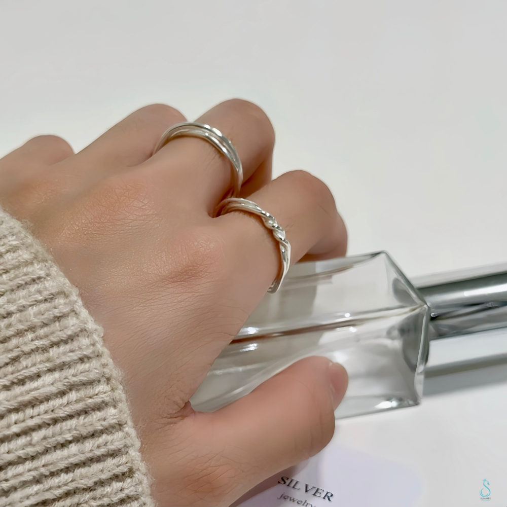 ✨限量訂製款✨SUMMER 銀飾💫［925純銀］<雙線扭結戒>固定戒圍/國際戒圍#11～#12 純銀戒指 純銀飾品-細節圖6