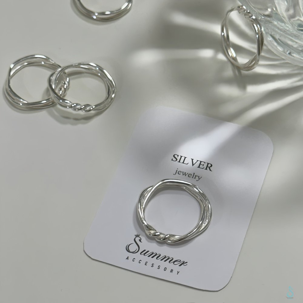 ✨限量訂製款✨SUMMER 銀飾💫［925純銀］<雙線扭結戒>固定戒圍/國際戒圍#11～#12 純銀戒指 純銀飾品-細節圖7