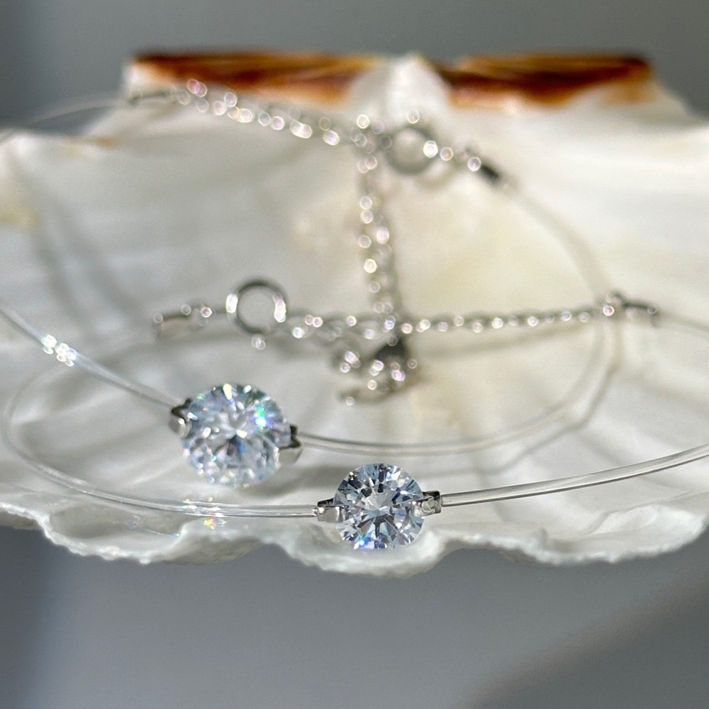 SUMMER 銀飾💫［925純銀］✨超閃5A鋯石✨隱形單鑽戒 手鏈 鑽戒 純銀戒指 純銀手鏈 人魚之淚 純銀飾品-細節圖3