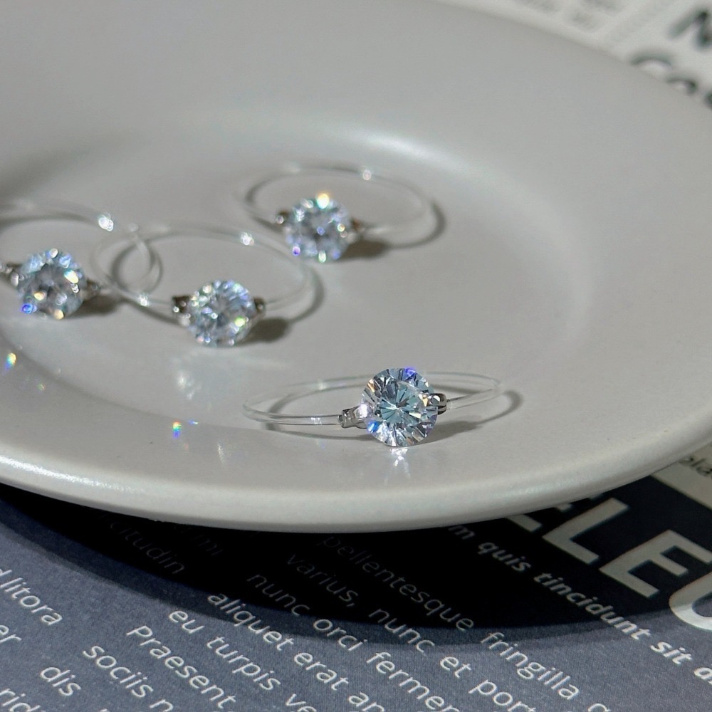 SUMMER 銀飾💫［925純銀］✨超閃5A鋯石✨隱形單鑽戒 手鏈 鑽戒 純銀戒指 純銀手鏈 人魚之淚 純銀飾品-細節圖5