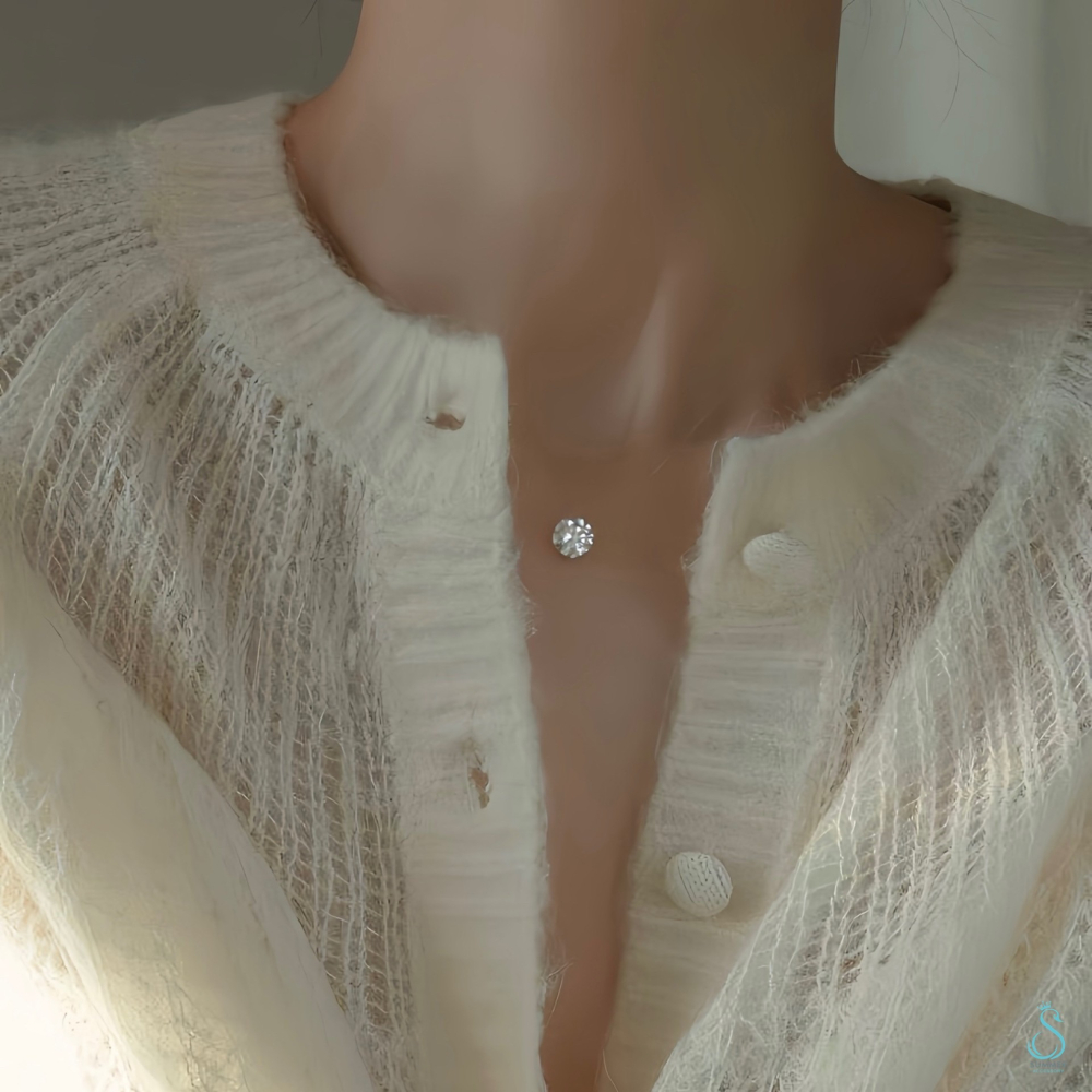 SUMMER 銀飾💫［925純銀］ 超閃5A鋯石 單鑽魚線項鍊 隱形￼項鏈 人魚之淚 純銀項鍊-細節圖3