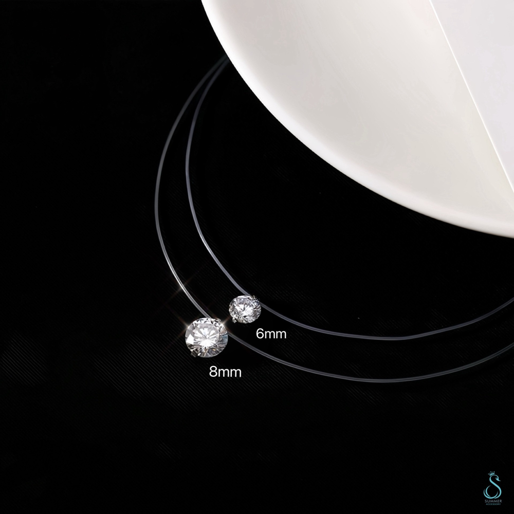 SUMMER 銀飾💫［925純銀］ 超閃5A鋯石 單鑽魚線項鍊 隱形￼項鏈 人魚之淚 純銀項鍊-細節圖8