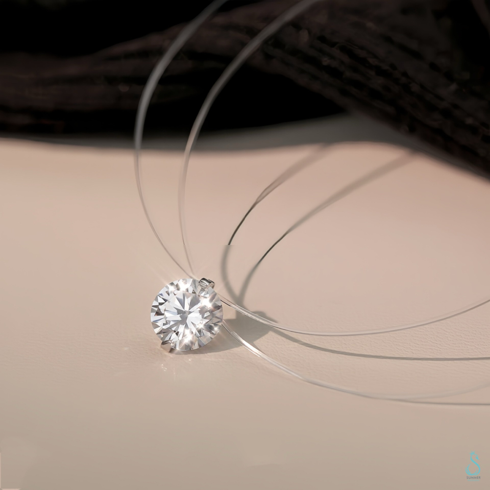 SUMMER 銀飾💫［925純銀］ 超閃5A鋯石 單鑽魚線項鍊 隱形￼項鏈 人魚之淚 純銀項鍊-細節圖9