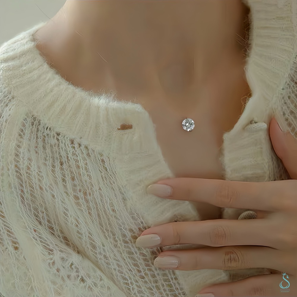 SUMMER 銀飾💫［925純銀］ 超閃5A鋯石 單鑽魚線項鍊 隱形￼項鏈 人魚之淚 純銀項鍊-細節圖4