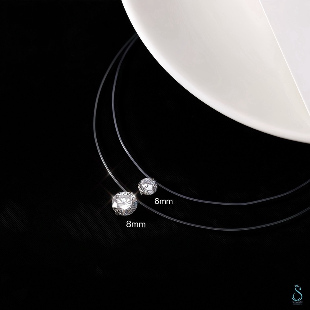 SUMMER 銀飾💫［925純銀］ 超閃5A鋯石 單鑽魚線項鍊 隱形￼項鏈 人魚之淚 純銀項鍊-細節圖8