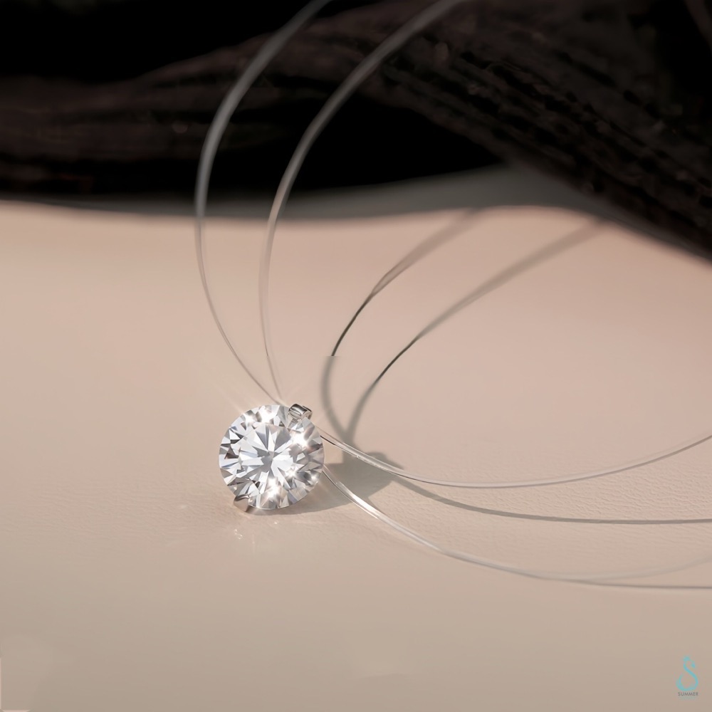 SUMMER 銀飾💫［925純銀］ 超閃5A鋯石 單鑽魚線項鍊 隱形￼項鏈 人魚之淚 純銀項鍊-細節圖9