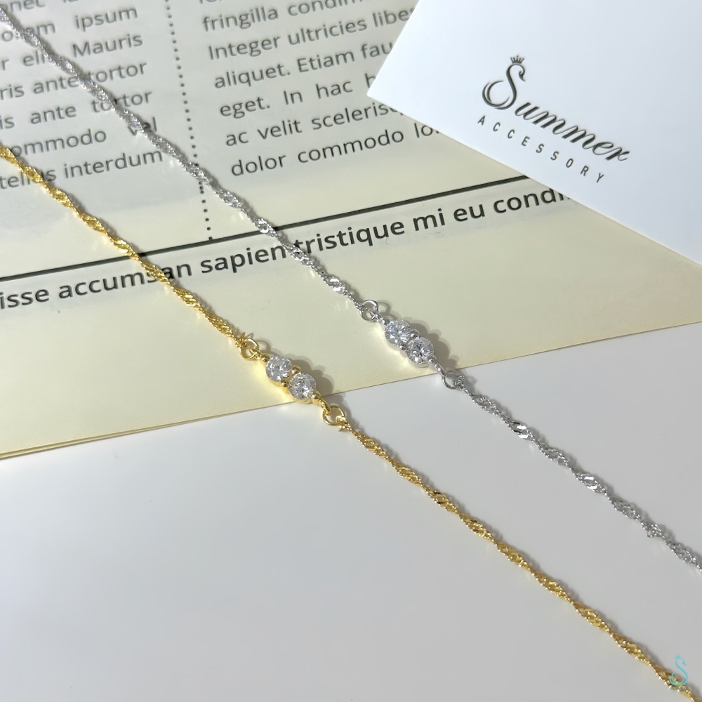 ✨不敗經典款 氣質秒升級✨SUMMER 銀飾💫［925純銀］晶鑽波光細鏈 純銀手鏈 正韓 鑲鑽 細手鏈 純銀飾品-細節圖4