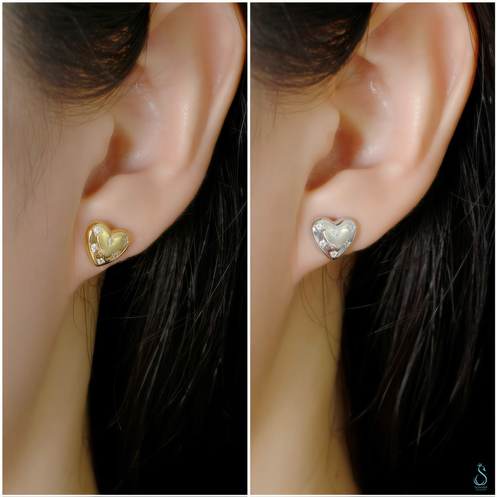 一戴就有感 💛🤍SUMMER 銀飾💫［925純銀］微閃甜心 純銀耳環 愛心耳環 甜美 鑲鑽 正韓 純銀飾品-細節圖2