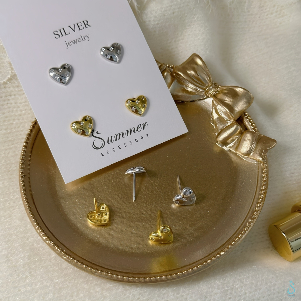 一戴就有感 💛🤍SUMMER 銀飾💫［925純銀］微閃甜心 純銀耳環 愛心耳環 甜美 鑲鑽 正韓 純銀飾品-細節圖4