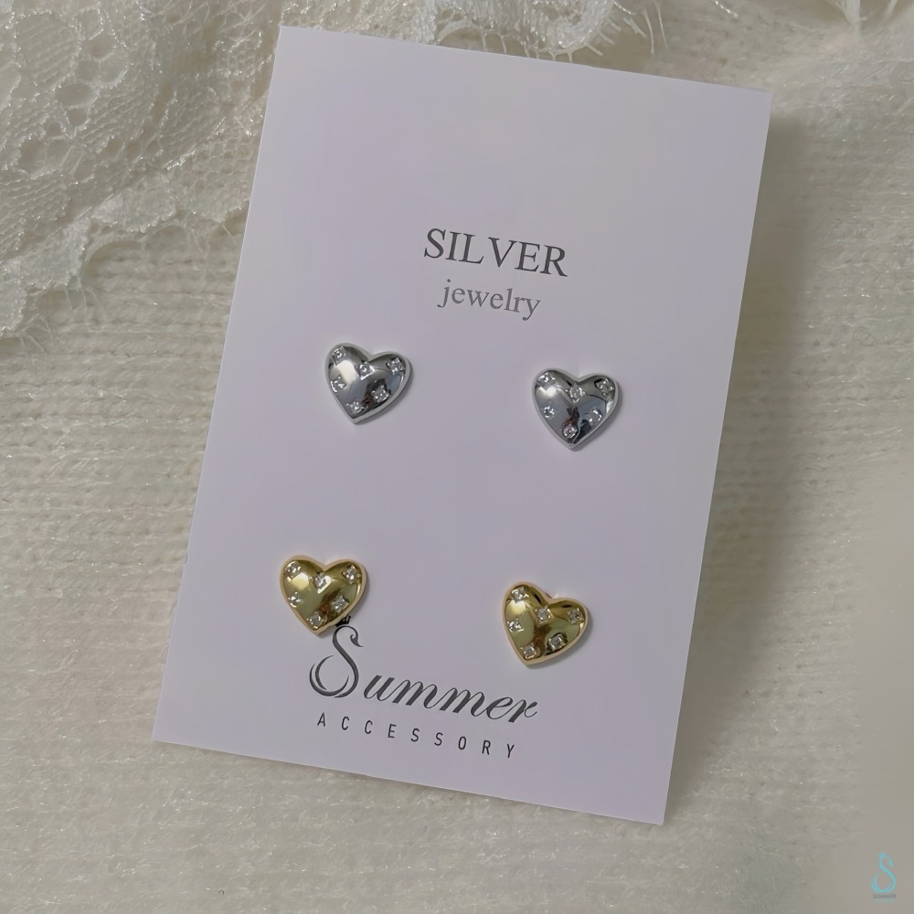 一戴就有感 💛🤍SUMMER 銀飾💫［925純銀］微閃甜心 純銀耳環 愛心耳環 甜美 鑲鑽 正韓 純銀飾品-細節圖7