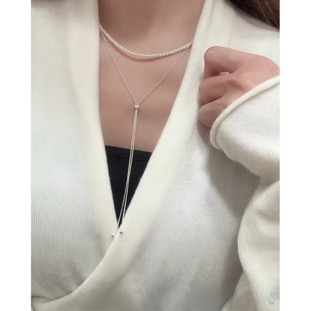 ✨一鍊多戴・百搭造型 ✨ SUMMER 銀飾💫［925純銀］光感鑽切Y字鏈 毛衣鏈 正韓 可調長項鏈 純銀項鍊 銀飾-細節圖3