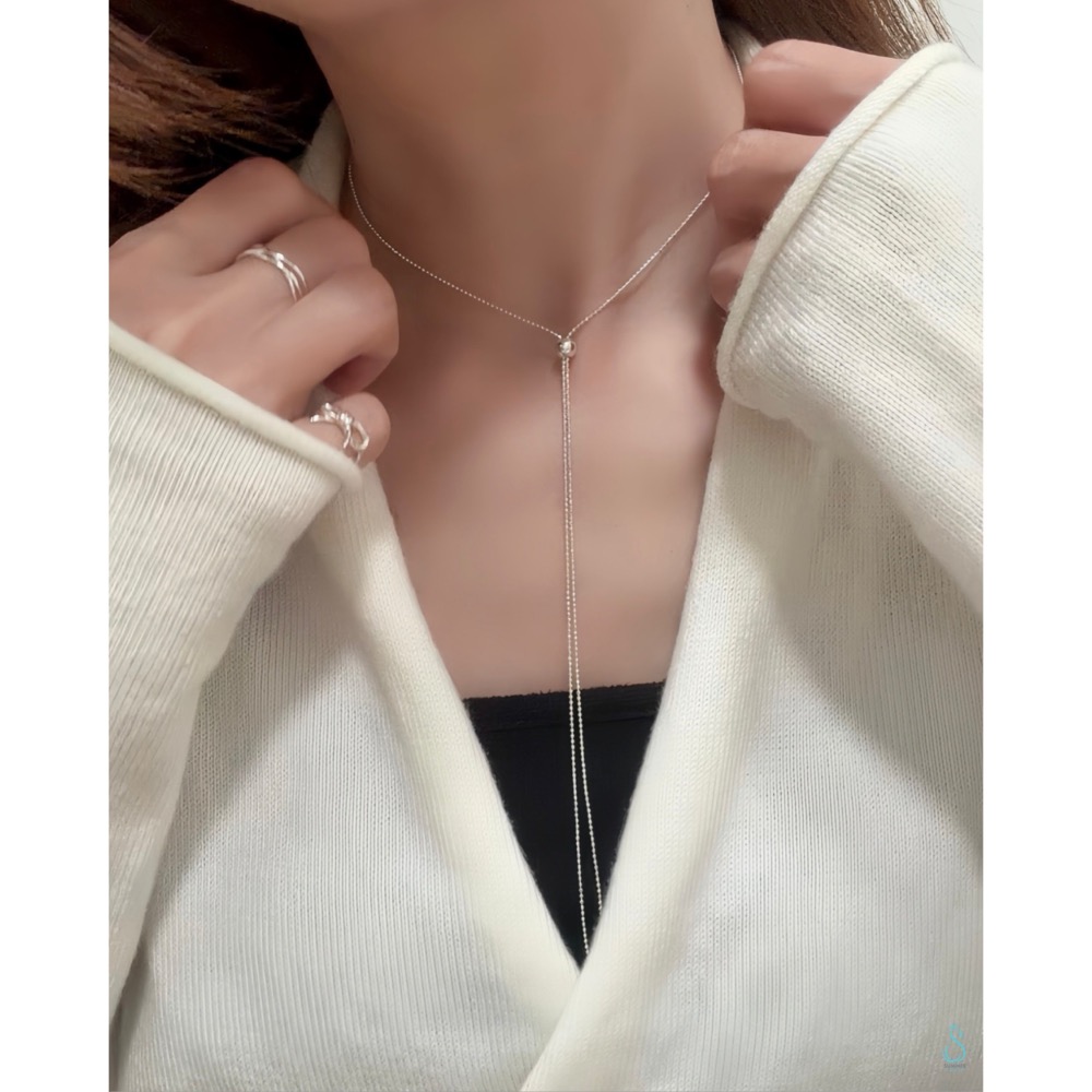 ✨一鍊多戴・百搭造型 ✨ SUMMER 銀飾💫［925純銀］光感鑽切Y字鏈 毛衣鏈 正韓 可調長項鏈 純銀項鍊 銀飾-細節圖5