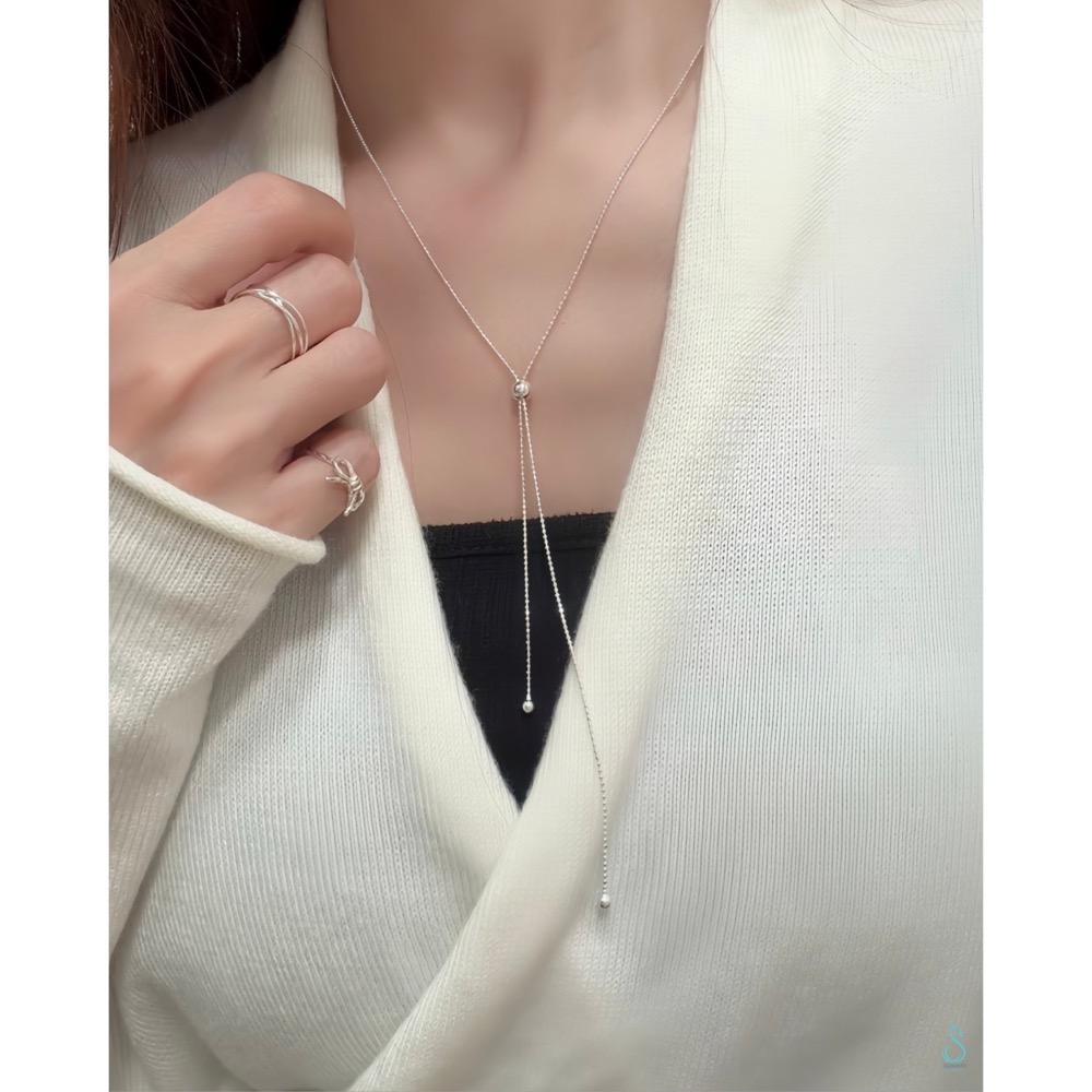 ✨一鍊多戴・百搭造型 ✨ SUMMER 銀飾💫［925純銀］光感鑽切Y字鏈 毛衣鏈 正韓 可調長項鏈 純銀項鍊 銀飾-細節圖2