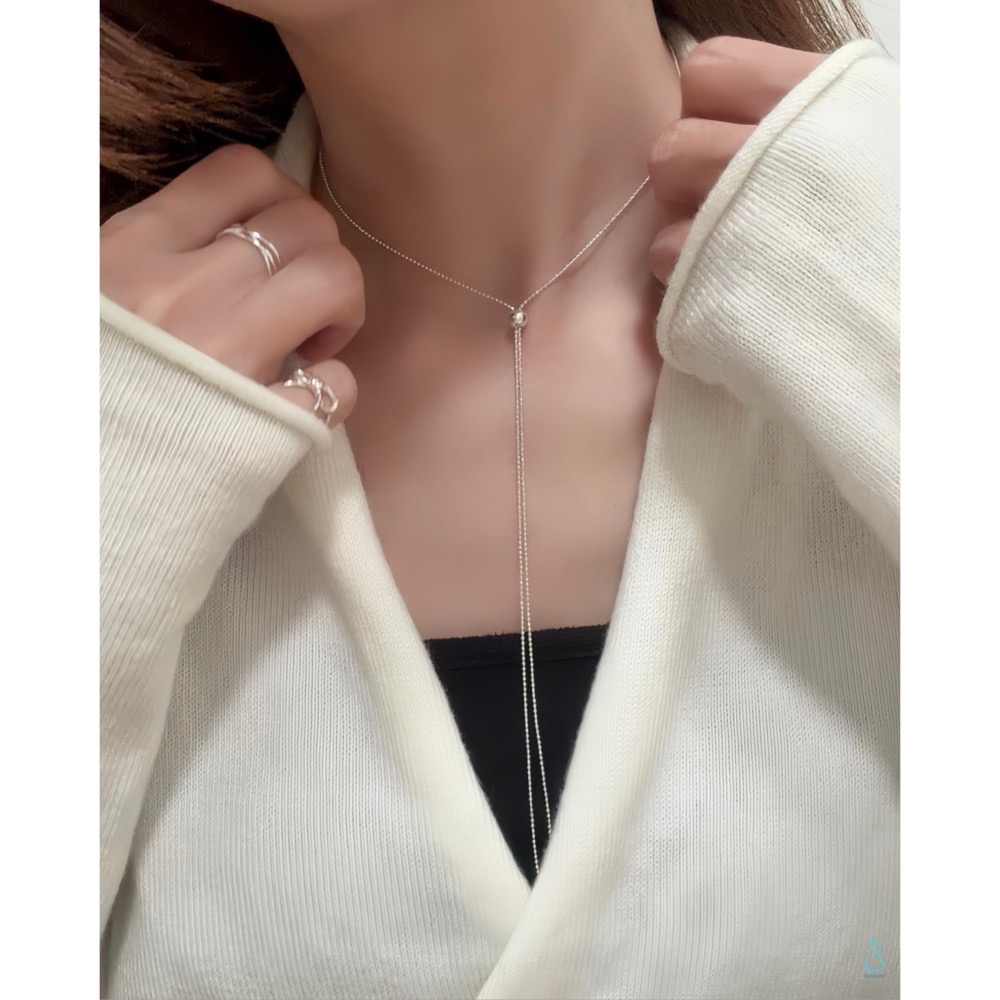 ✨一鍊多戴・百搭造型 ✨ SUMMER 銀飾💫［925純銀］光感鑽切Y字鏈 毛衣鏈 正韓 可調長項鏈 純銀項鍊 銀飾-細節圖5