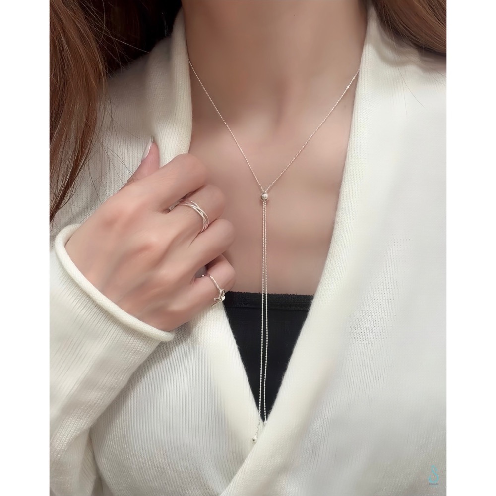 ✨一鍊多戴・百搭造型 ✨ SUMMER 銀飾💫［925純銀］光感鑽切Y字鏈 毛衣鏈 正韓 可調長項鏈 純銀項鍊 銀飾-細節圖6
