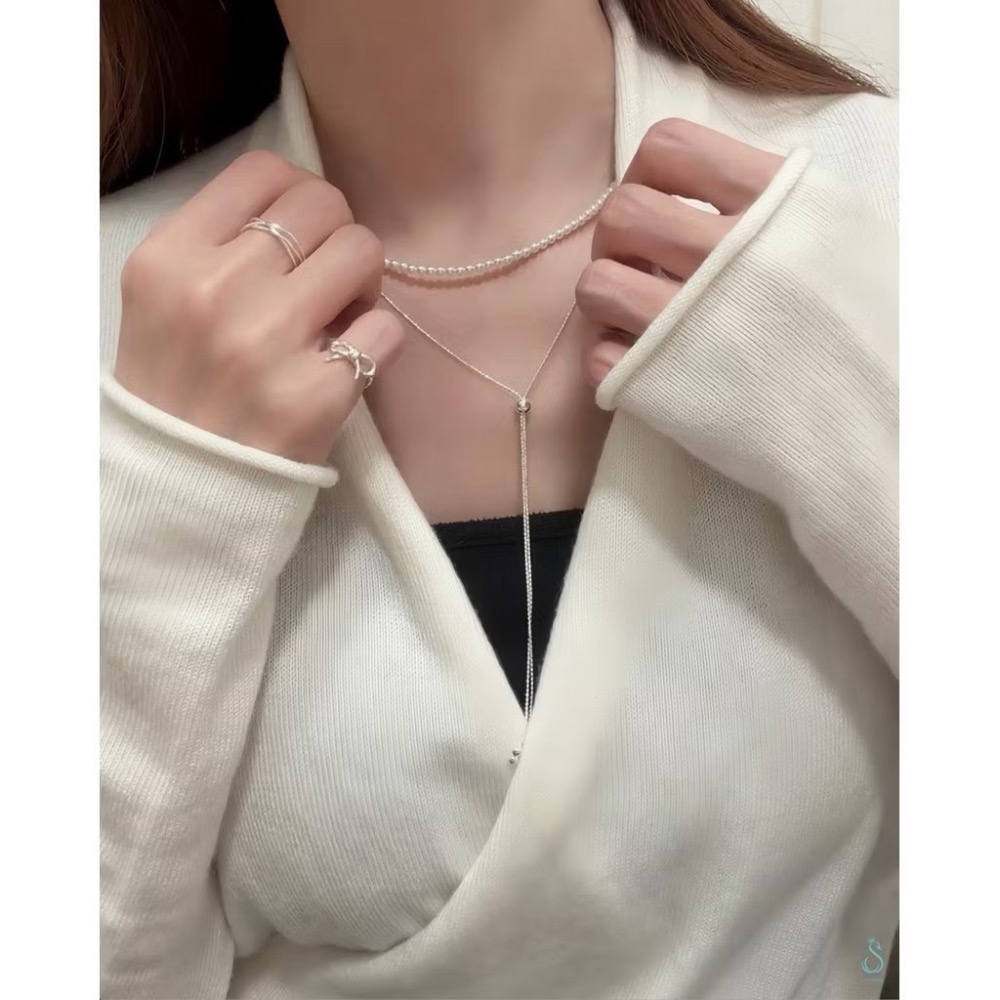 ✨一鍊多戴・百搭造型 ✨ SUMMER 銀飾💫［925純銀］光感鑽切Y字鏈 毛衣鏈 正韓 可調長項鏈 純銀項鍊 銀飾-細節圖9