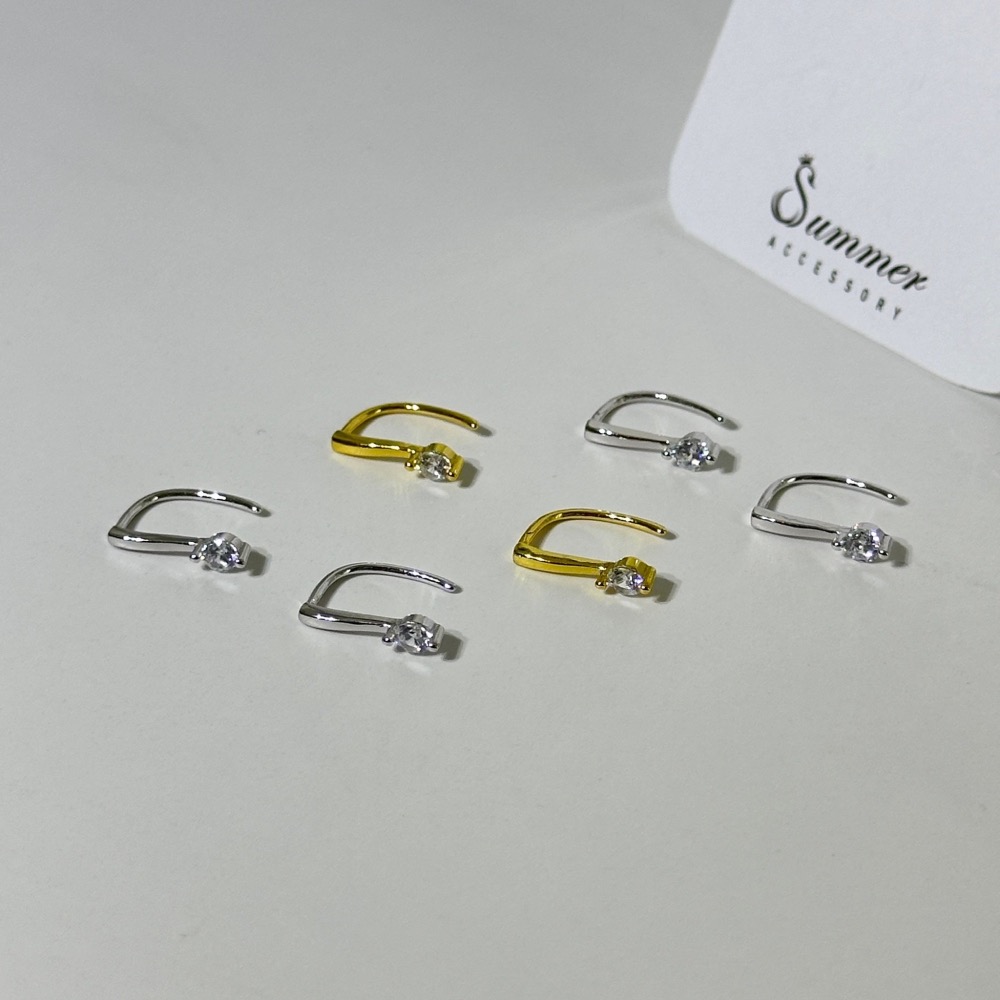 SUMMER韓 銀飾💫［925純銀］簡約百搭單鑽耳勾耳環 超閃圓鑽耳環 正韓 純銀耳環 純銀飾品-細節圖2