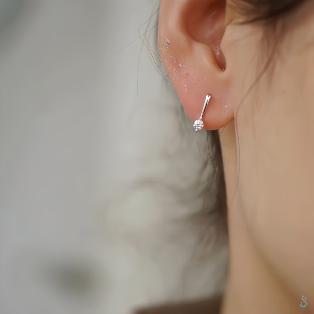 SUMMER韓 銀飾💫［925純銀］簡約百搭單鑽耳勾耳環 超閃圓鑽耳環 正韓 純銀耳環 純銀飾品-細節圖3