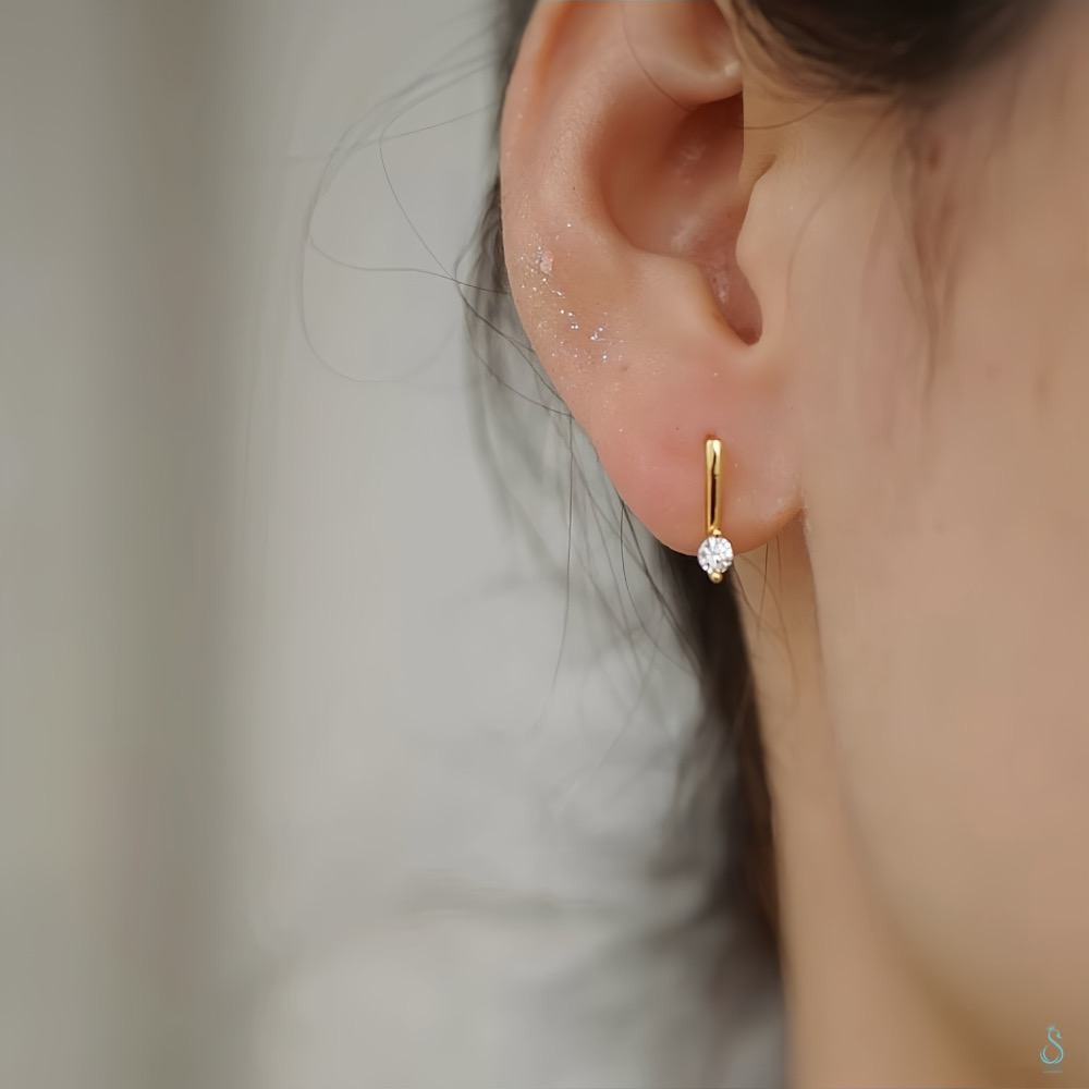SUMMER韓 銀飾💫［925純銀］簡約百搭單鑽耳勾耳環 超閃圓鑽耳環 正韓 純銀耳環 純銀飾品-細節圖5