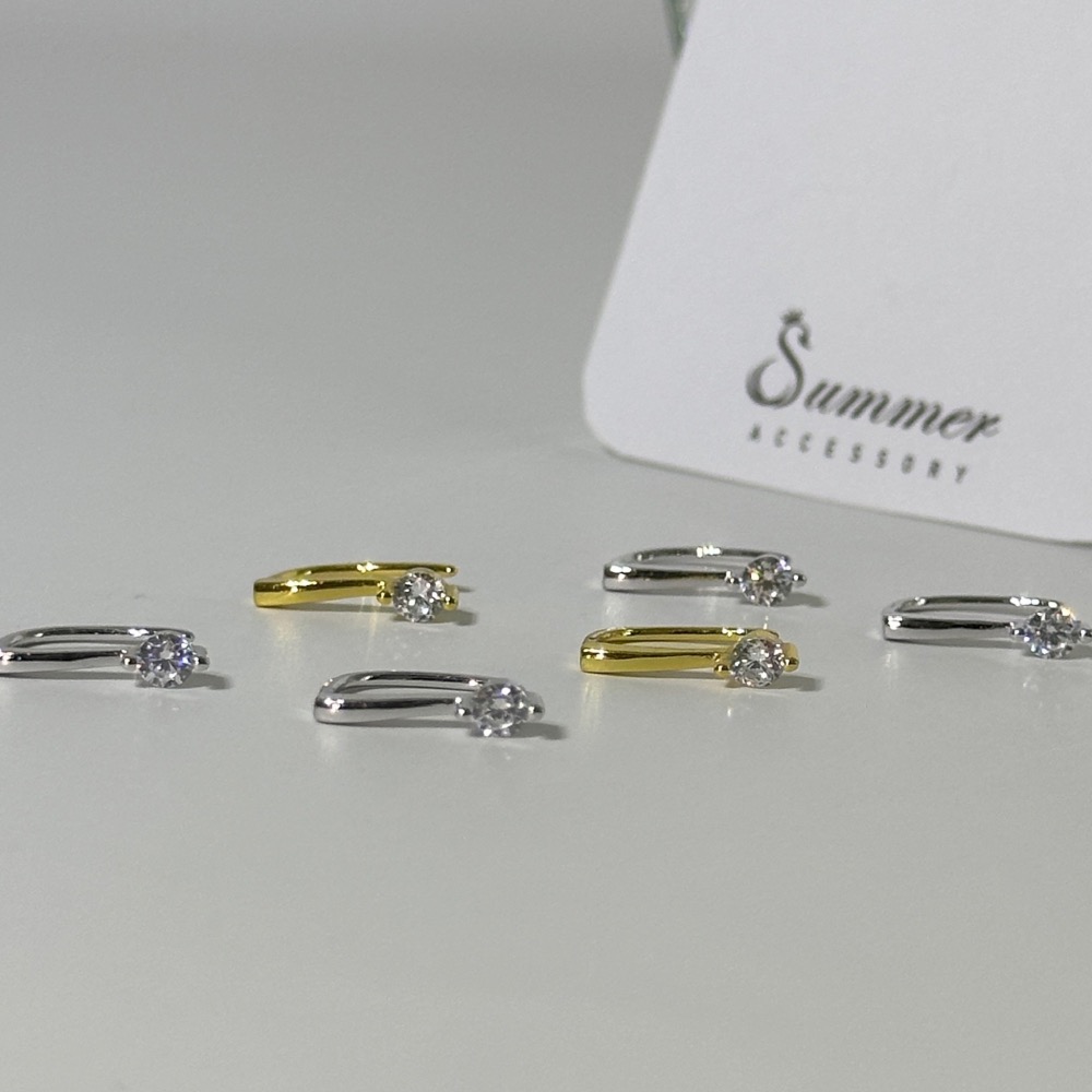 SUMMER韓 銀飾💫［925純銀］簡約百搭單鑽耳勾耳環 超閃圓鑽耳環 正韓 純銀耳環 純銀飾品-細節圖6
