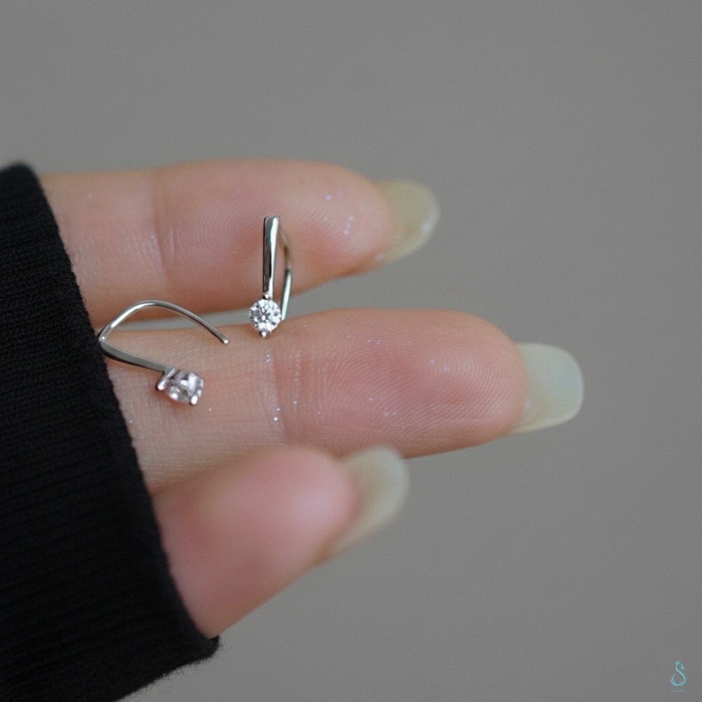 SUMMER韓 銀飾💫［925純銀］簡約百搭單鑽耳勾耳環 超閃圓鑽耳環 正韓 純銀耳環 純銀飾品-細節圖8