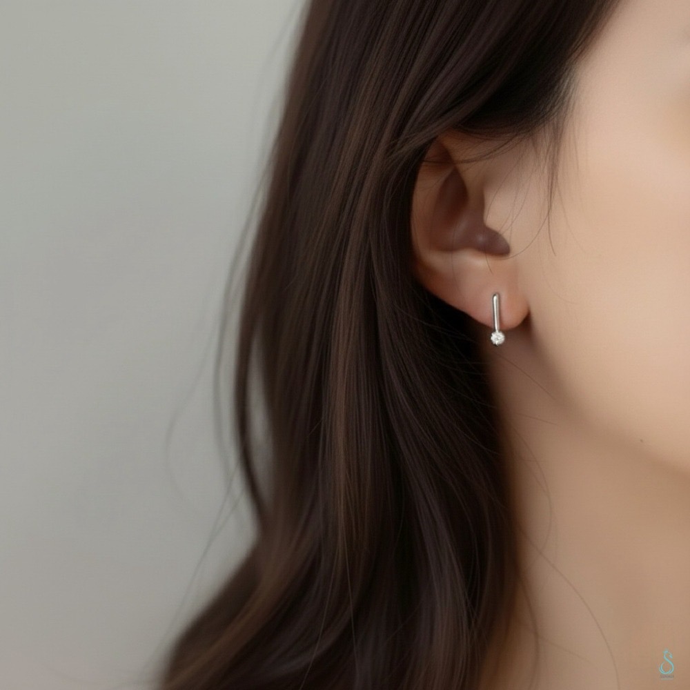SUMMER韓 銀飾💫［925純銀］簡約百搭單鑽耳勾耳環 超閃圓鑽耳環 正韓 純銀耳環 純銀飾品-規格圖9