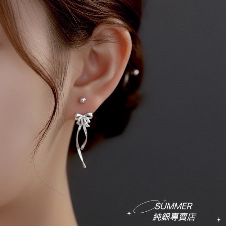 SUMMER韓 銀飾💫［925純銀］氣質甜美 立體蝴蝶結銀絲流蘇 鎖珠式耳環 長耳環 流蘇垂墜耳環 純銀耳環-細節圖3