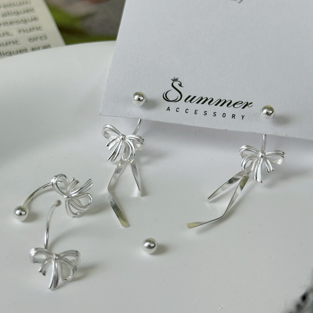 SUMMER韓 銀飾💫［925純銀］氣質甜美 立體蝴蝶結銀絲流蘇 鎖珠式耳環 長耳環 流蘇垂墜耳環 純銀耳環-細節圖5