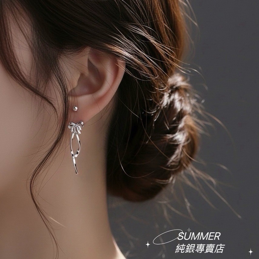 SUMMER韓 銀飾💫［925純銀］氣質甜美 立體蝴蝶結銀絲流蘇 鎖珠式耳環 長耳環 流蘇垂墜耳環 純銀耳環-細節圖6