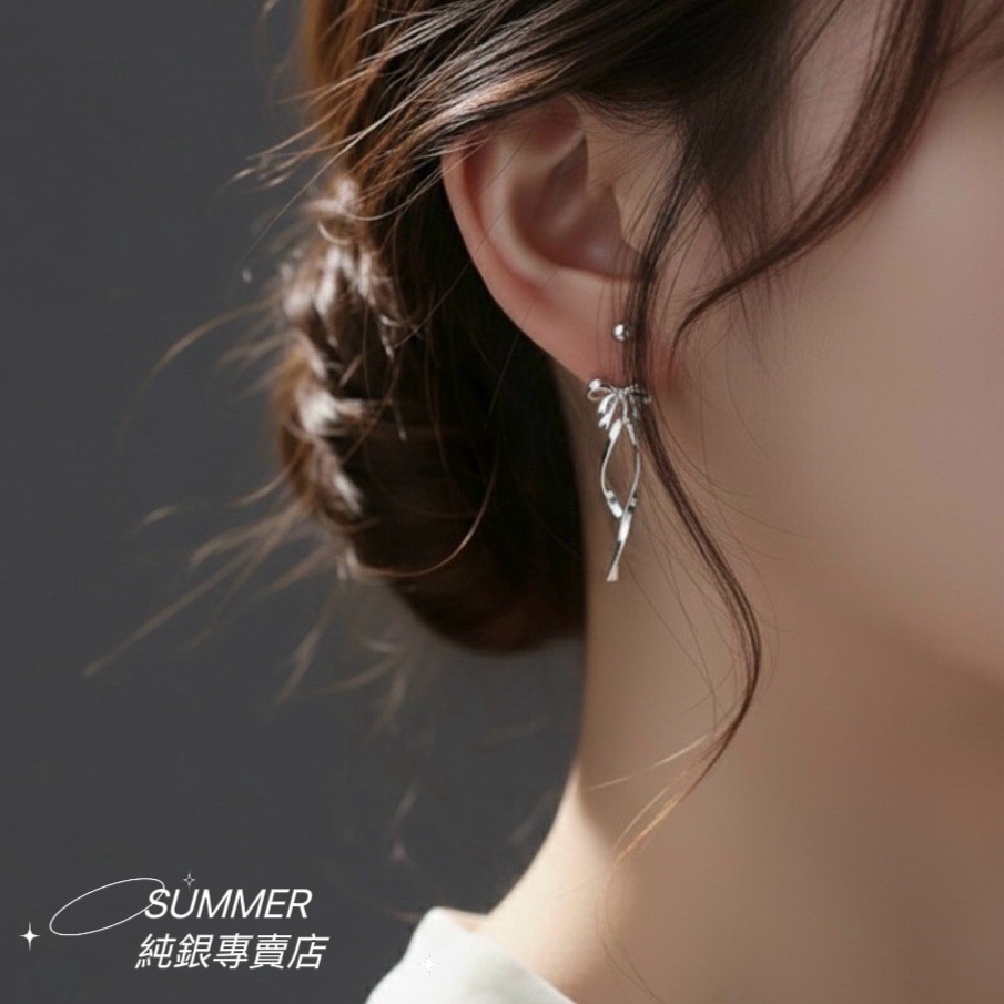 SUMMER韓 銀飾💫［925純銀］氣質甜美 立體蝴蝶結銀絲流蘇 鎖珠式耳環 長耳環 流蘇垂墜耳環 純銀耳環-細節圖9