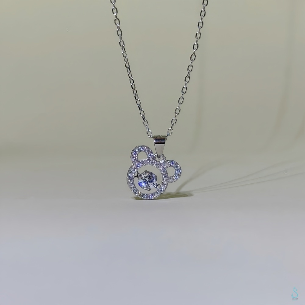 SUMMER 銀飾💫［925純銀］🐻閃鑽小熊靈動項鏈 ✨中間鑽會跳動喔✨純銀項鏈 純銀飾品-細節圖4